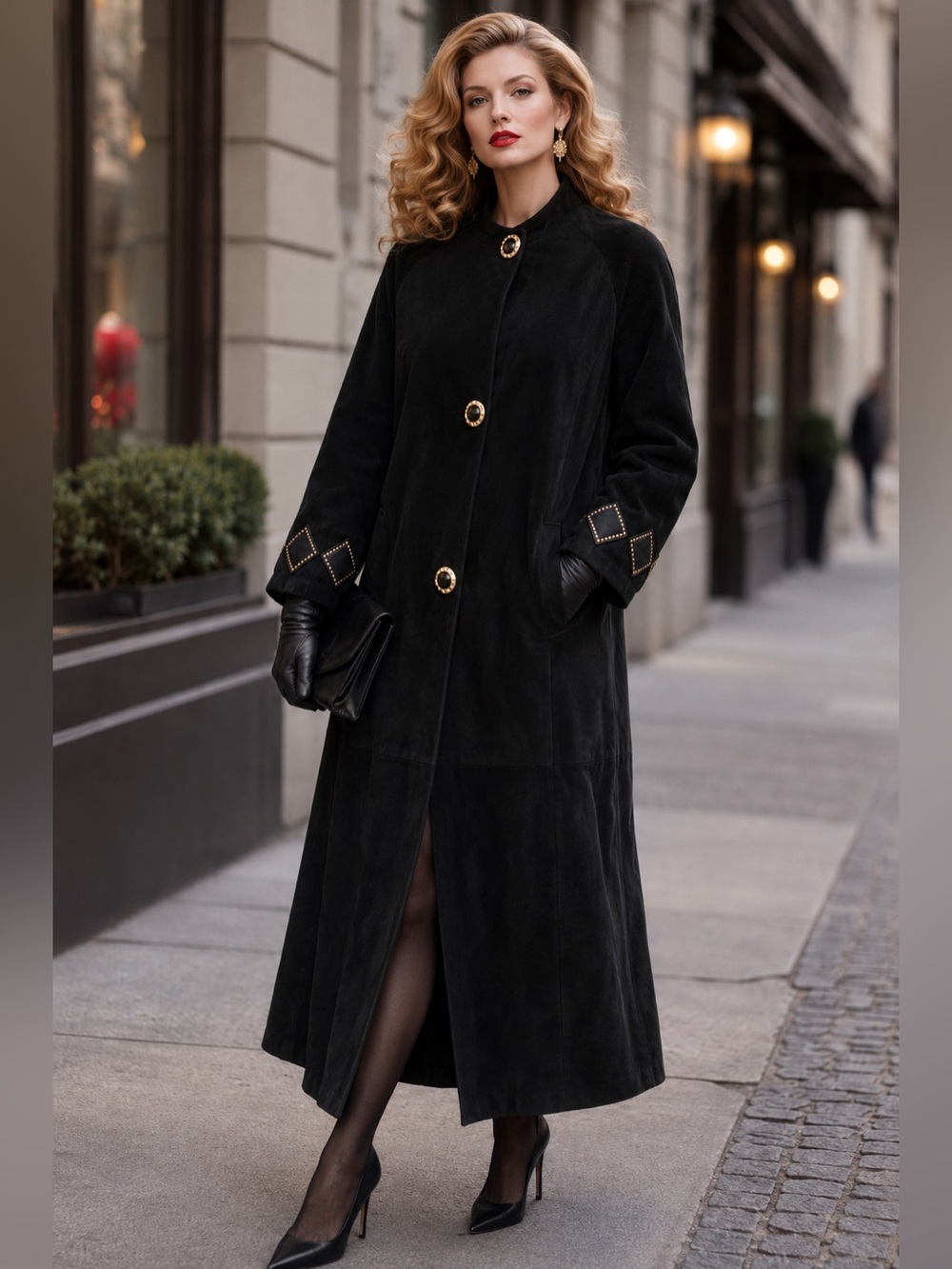 1980s diCapra genuine suede long dressy coat